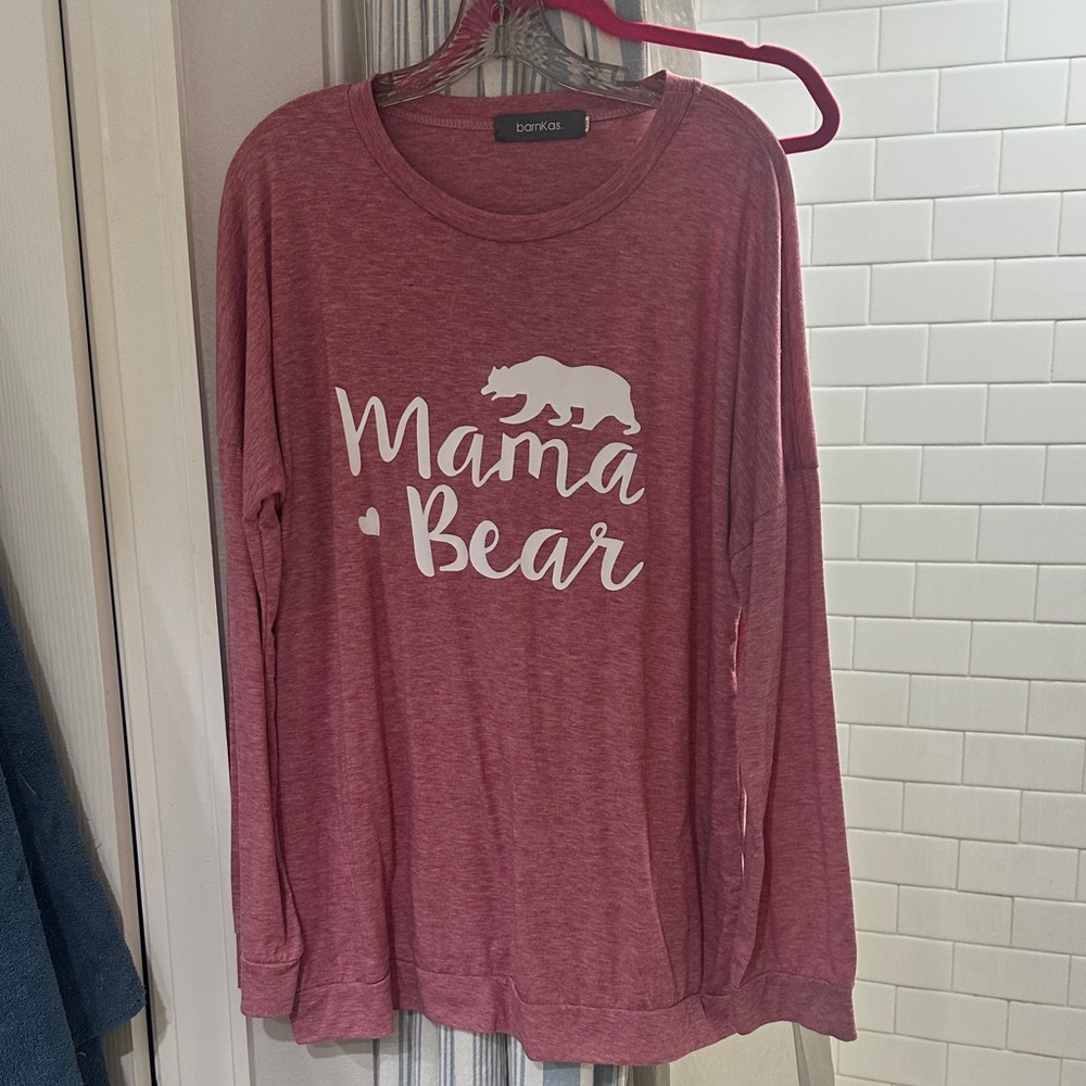 Red 'Mama Bear' Graphic Long Sleeve Top
